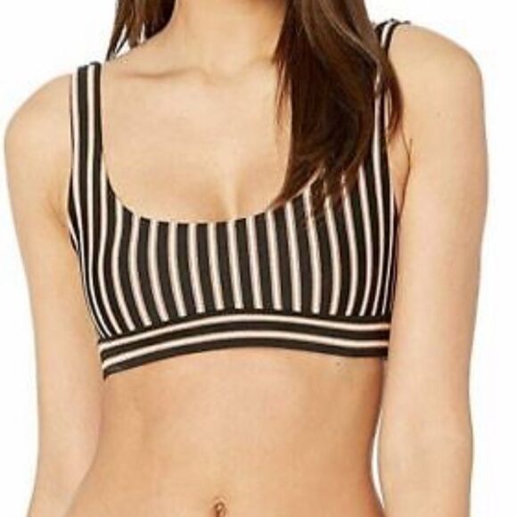 L*Space Women's Black Gold Horizon Miller Striped Bikini Swim Top Size M‎ - Picture 1 of 5